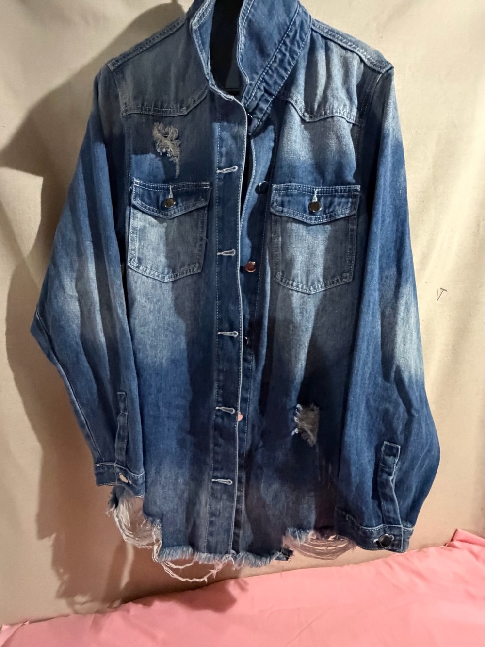 Women size XXL Distressed Blue Denim Casual Oversized shirt